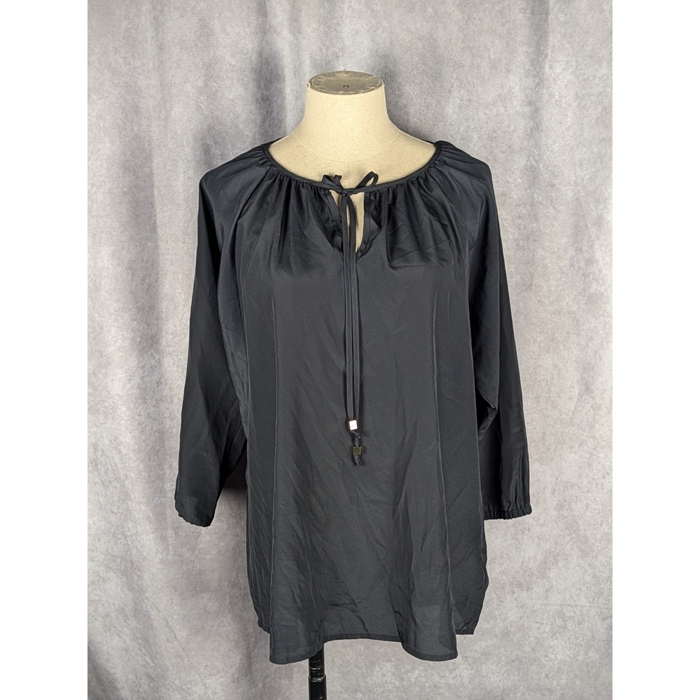 Michael Kors Black Tie Front Peasant Blouse Long Sleeve Top Small-C222